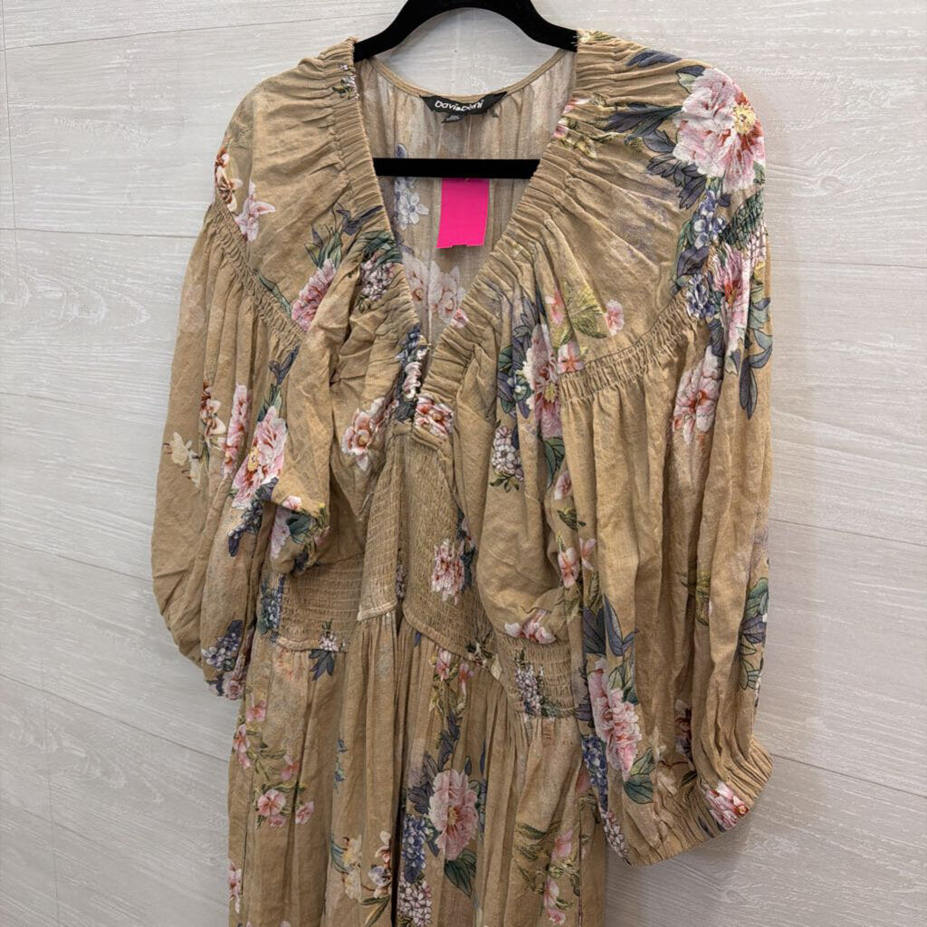 Davi and Dani Brown/ Multi Floral Print Long Sleeve Maxi Dress 2XL