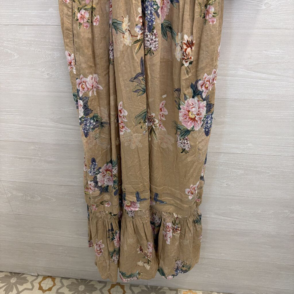 Davi and Dani Brown/ Multi Floral Print Long Sleeve Maxi Dress 2XL