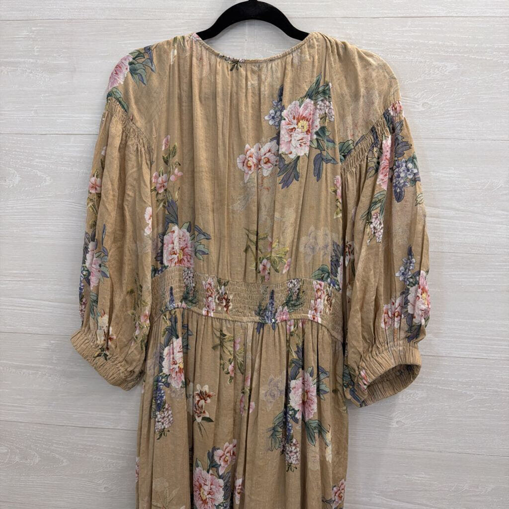 Davi and Dani Brown/ Multi Floral Print Long Sleeve Maxi Dress 2XL