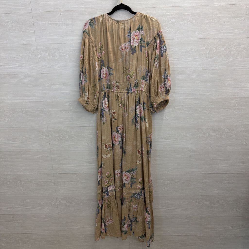 Davi and Dani Brown/ Multi Floral Print Long Sleeve Maxi Dress 2XL