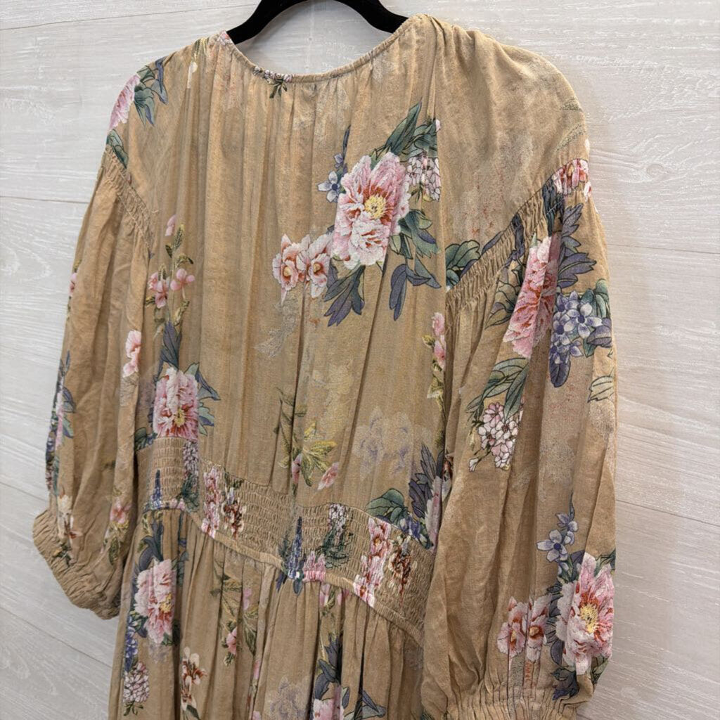 Davi and Dani Brown/ Multi Floral Print Long Sleeve Maxi Dress 2XL