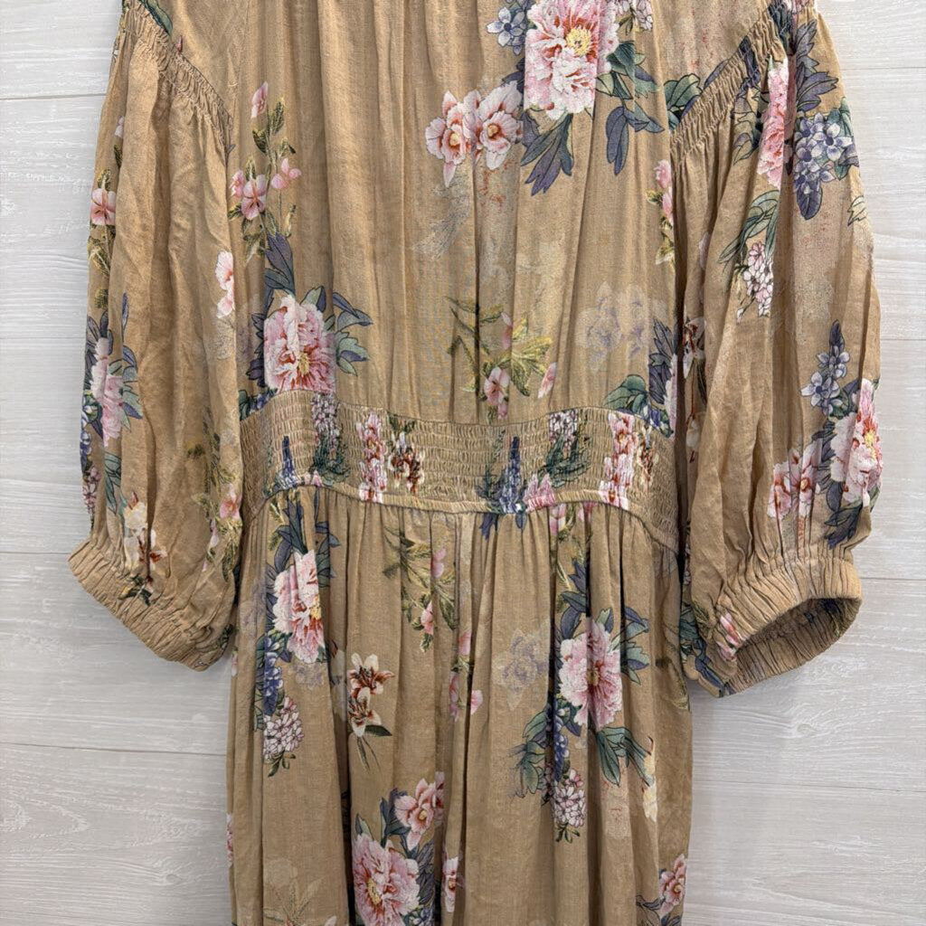Davi and Dani Brown/ Multi Floral Print Long Sleeve Maxi Dress 2XL