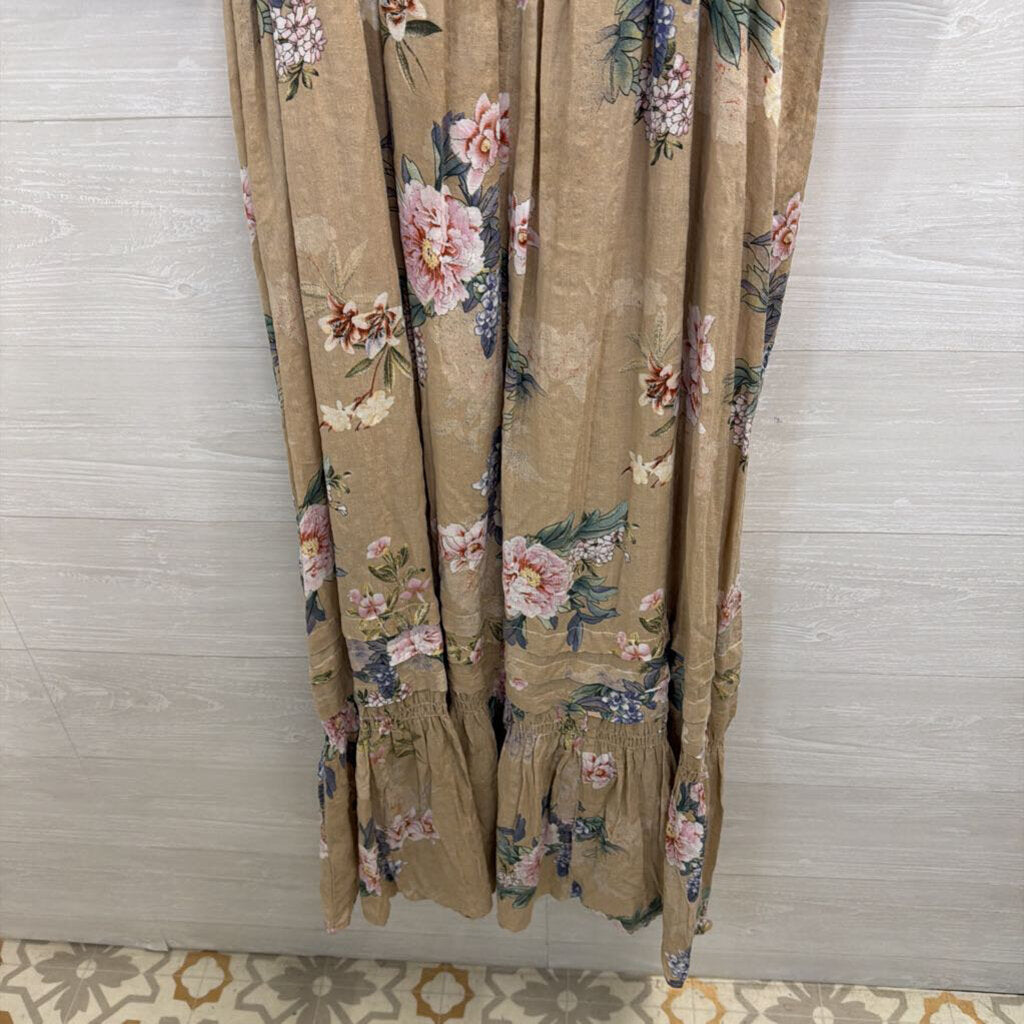 Davi and Dani Brown/ Multi Floral Print Long Sleeve Maxi Dress 2XL