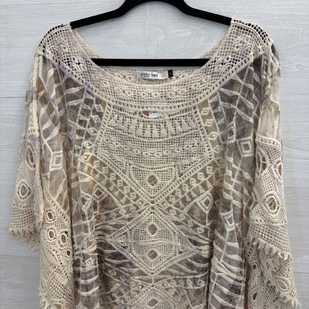 Origami Cream Crochet Knit Boxy Top Medium