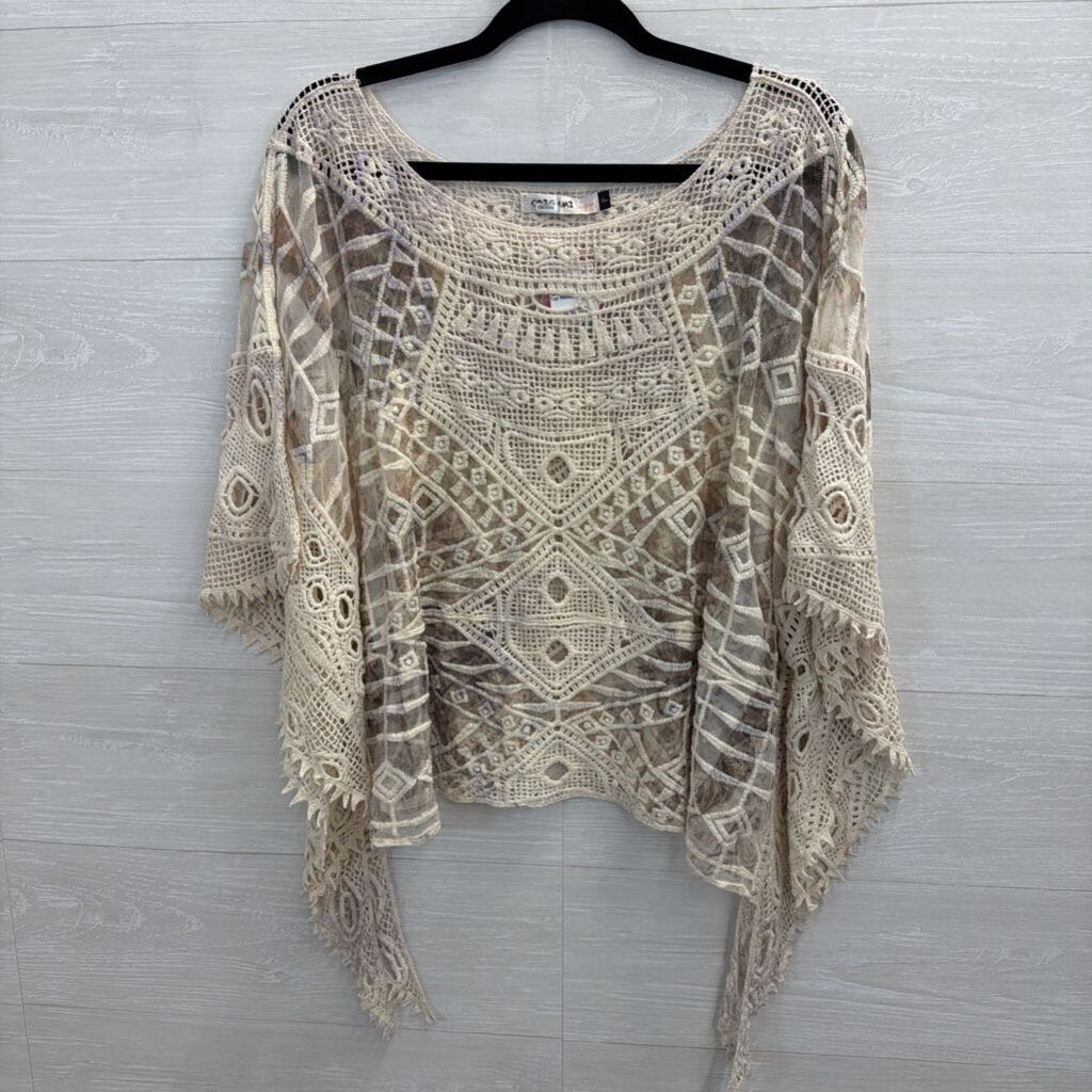 Origami Cream Crochet Knit Boxy Top Medium