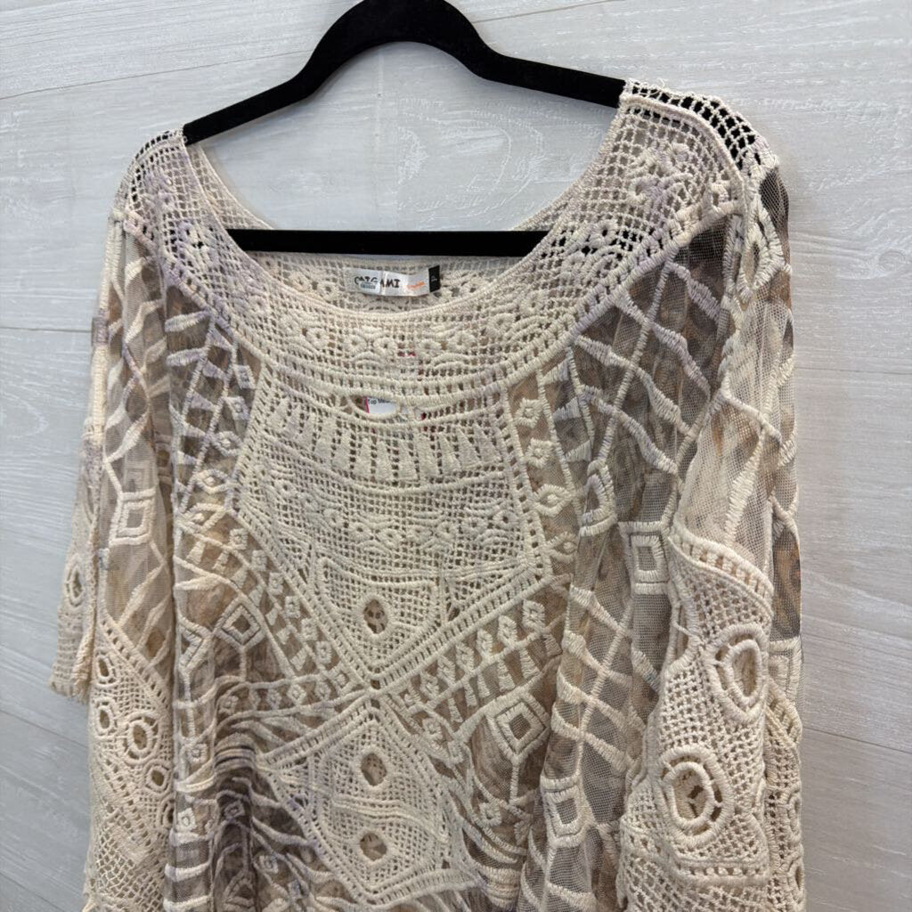 Origami Cream Crochet Knit Boxy Top Medium
