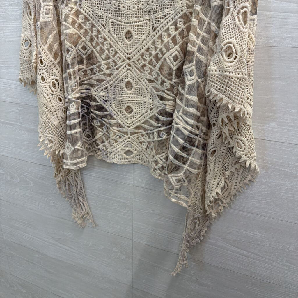 Origami Cream Crochet Knit Boxy Top Medium