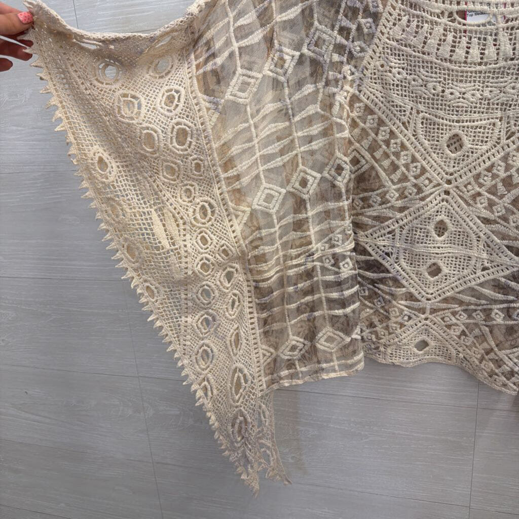 Origami Cream Crochet Knit Boxy Top Medium