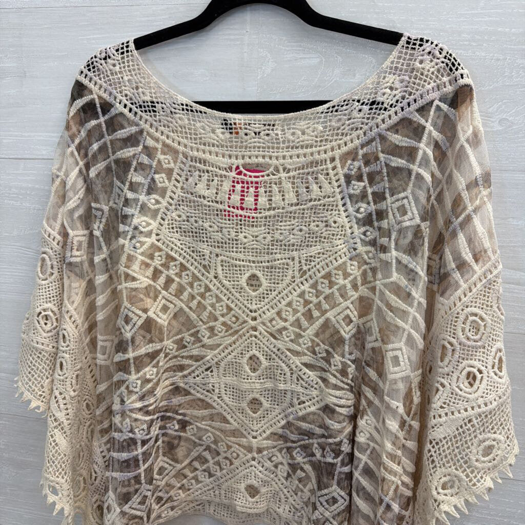 Origami Cream Crochet Knit Boxy Top Medium