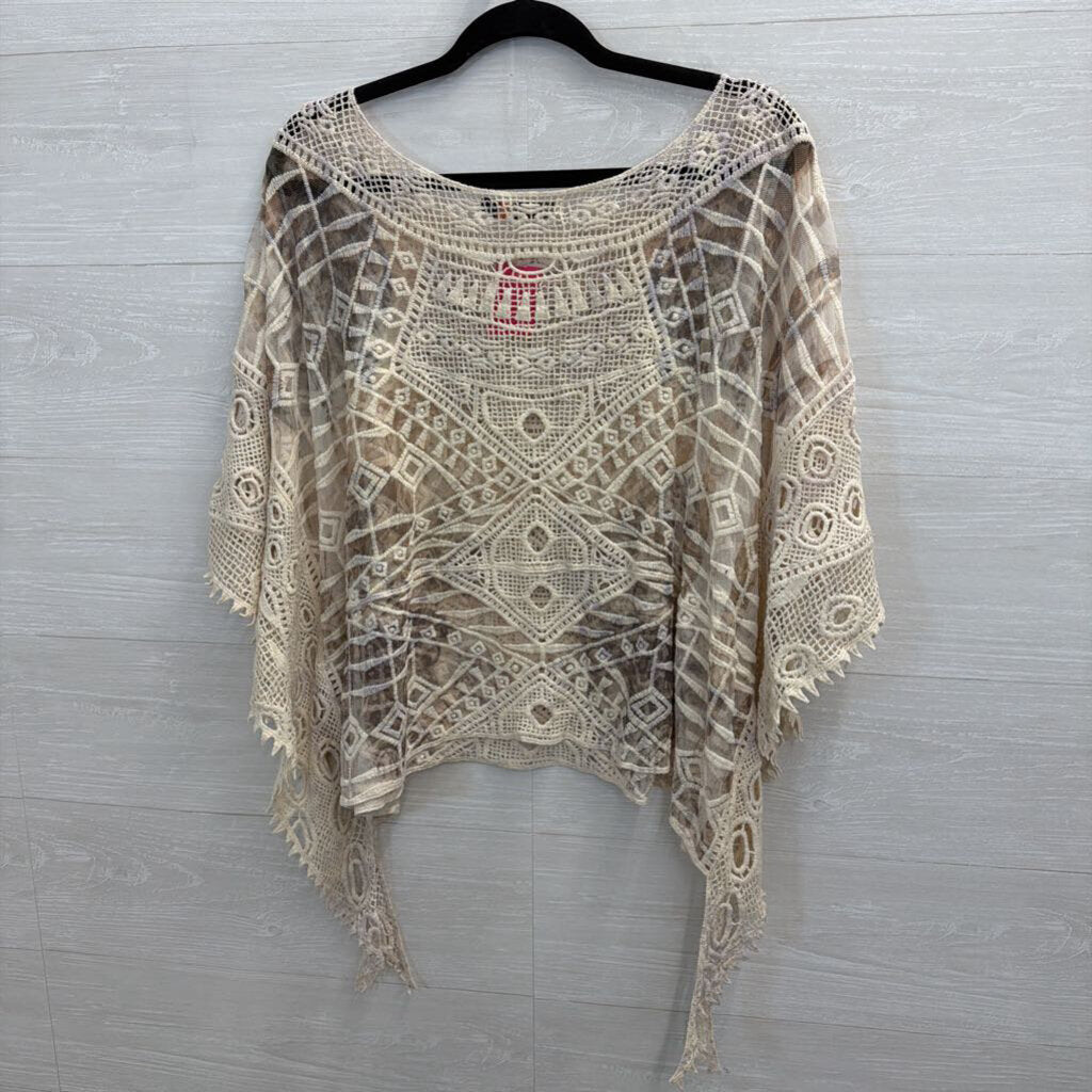 Origami Cream Crochet Knit Boxy Top Medium