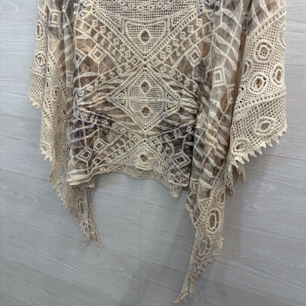Origami Cream Crochet Knit Boxy Top Medium