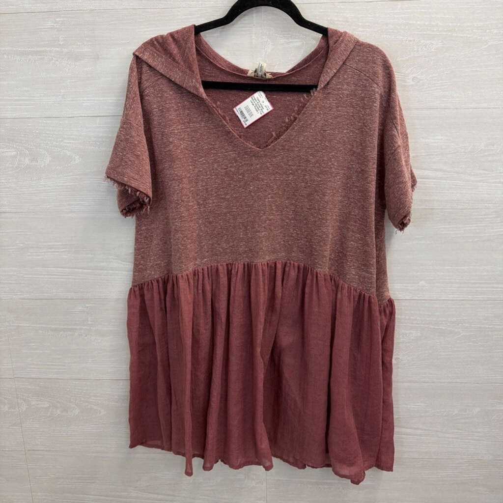 Umgee Purple Short Sleeve Hooded Top Large