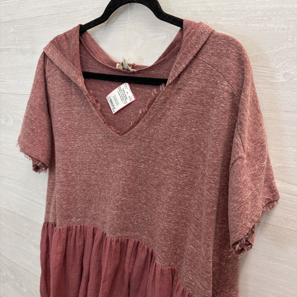 Umgee Purple Short Sleeve Hooded Top Large