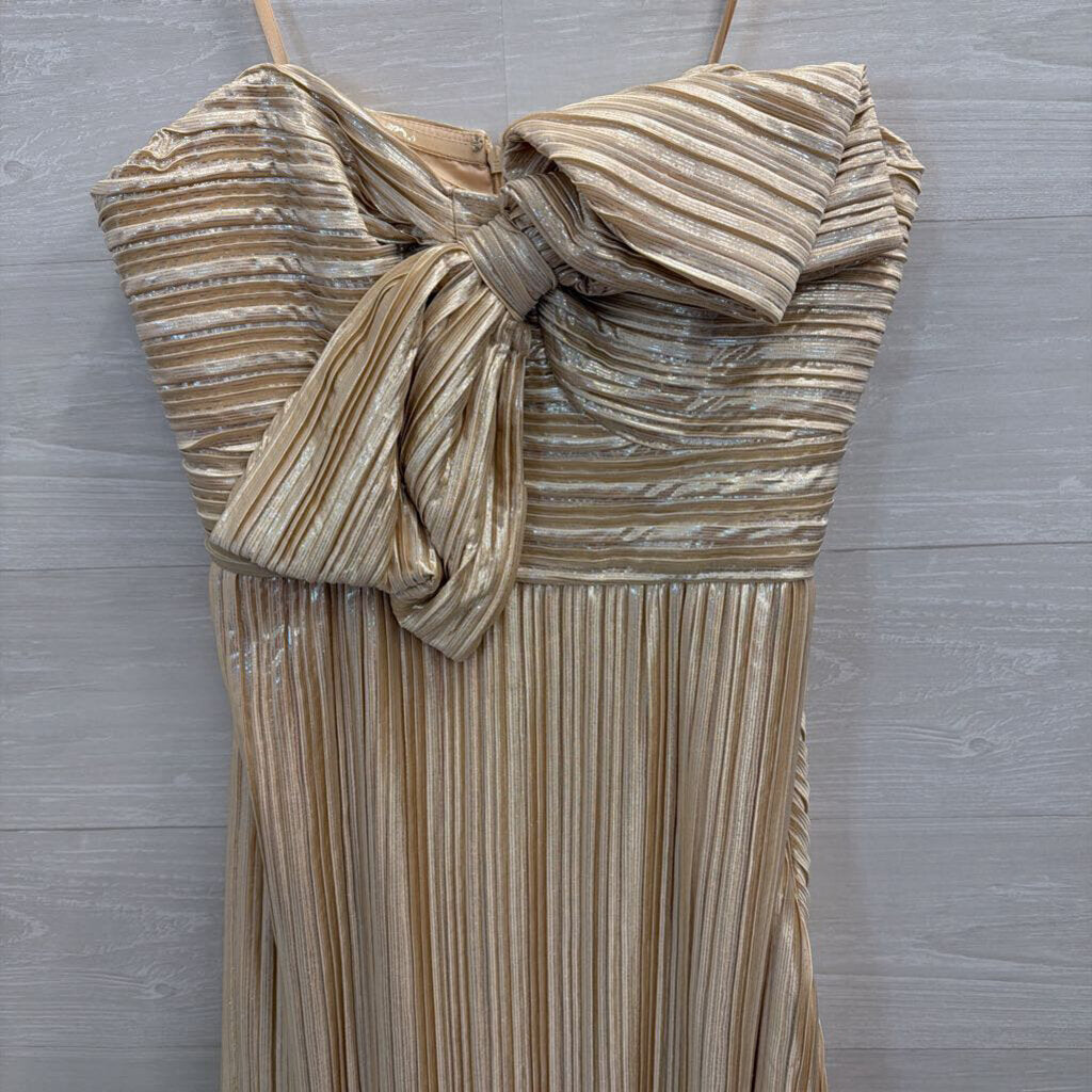 Hutch Gold Strapless Pleated Bow Front Maxi Dress 10