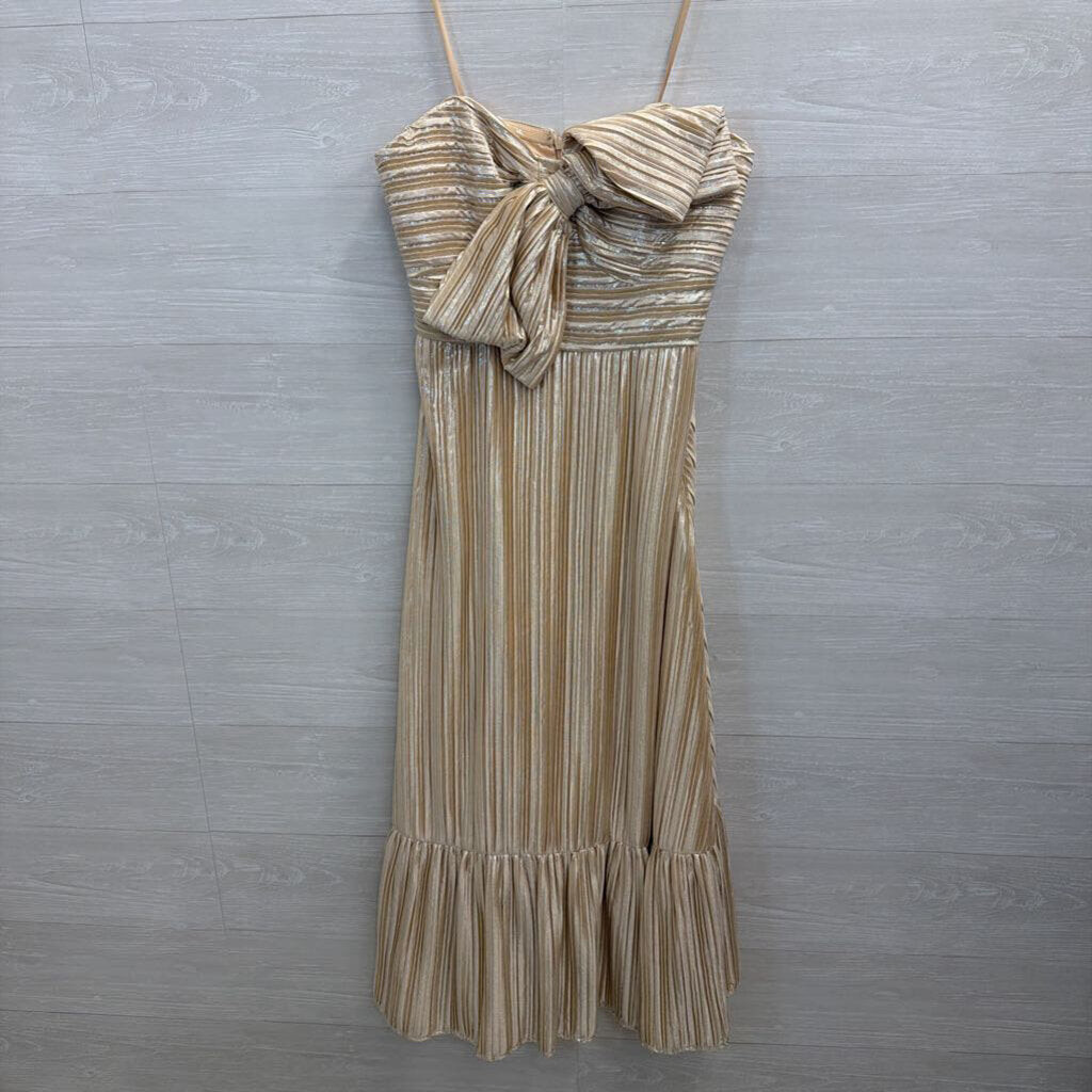 Hutch Gold Strapless Pleated Bow Front Maxi Dress 10