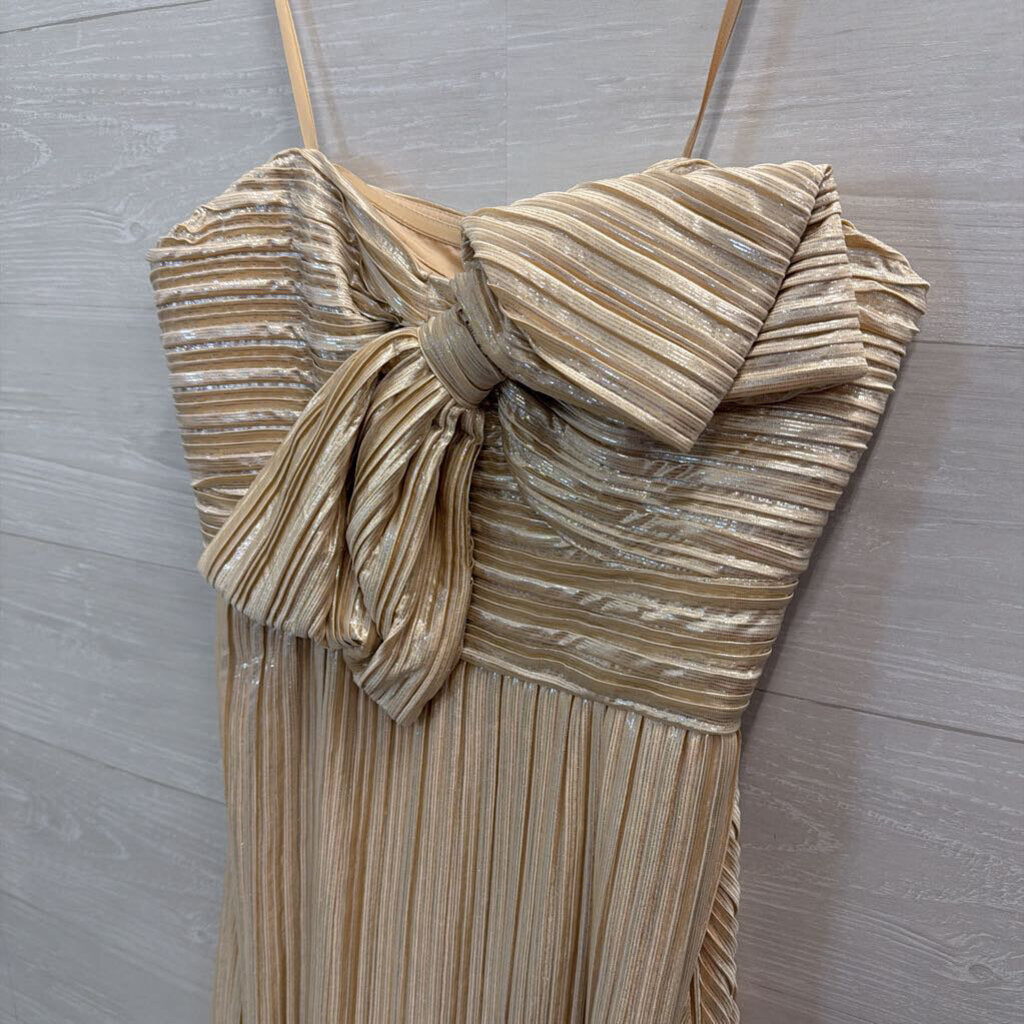 Hutch Gold Strapless Pleated Bow Front Maxi Dress 10