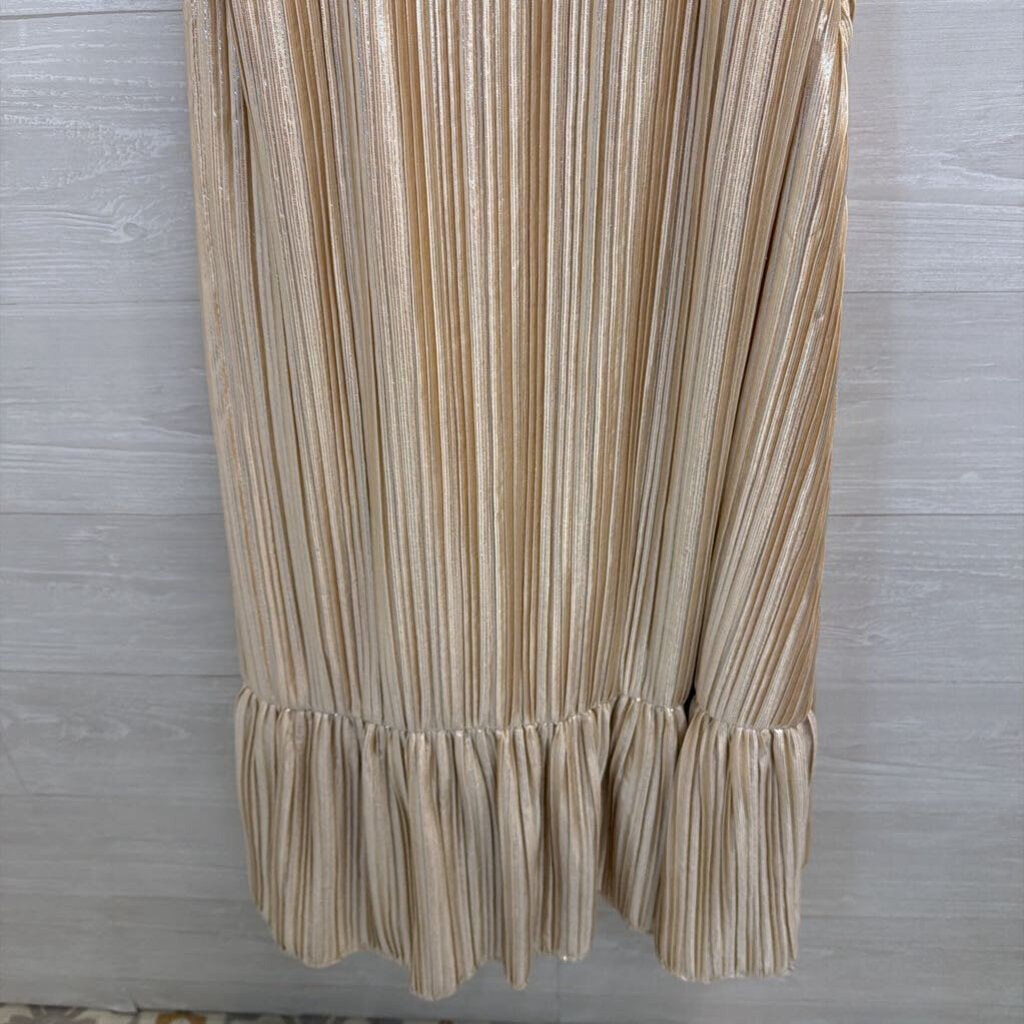 Hutch Gold Strapless Pleated Bow Front Maxi Dress 10