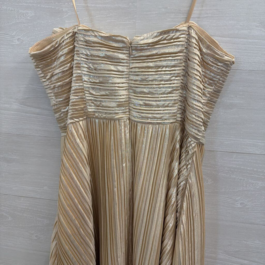 Hutch Gold Strapless Pleated Bow Front Maxi Dress 10