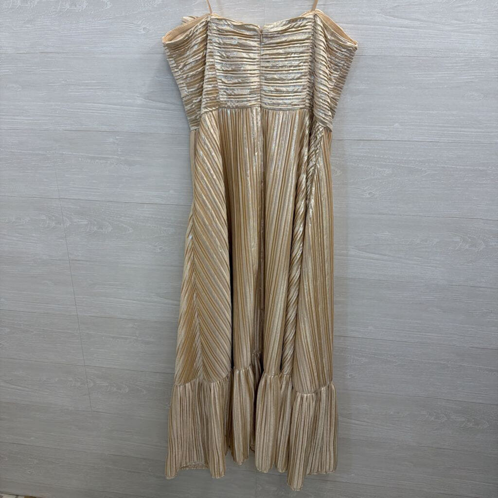 Hutch Gold Strapless Pleated Bow Front Maxi Dress 10