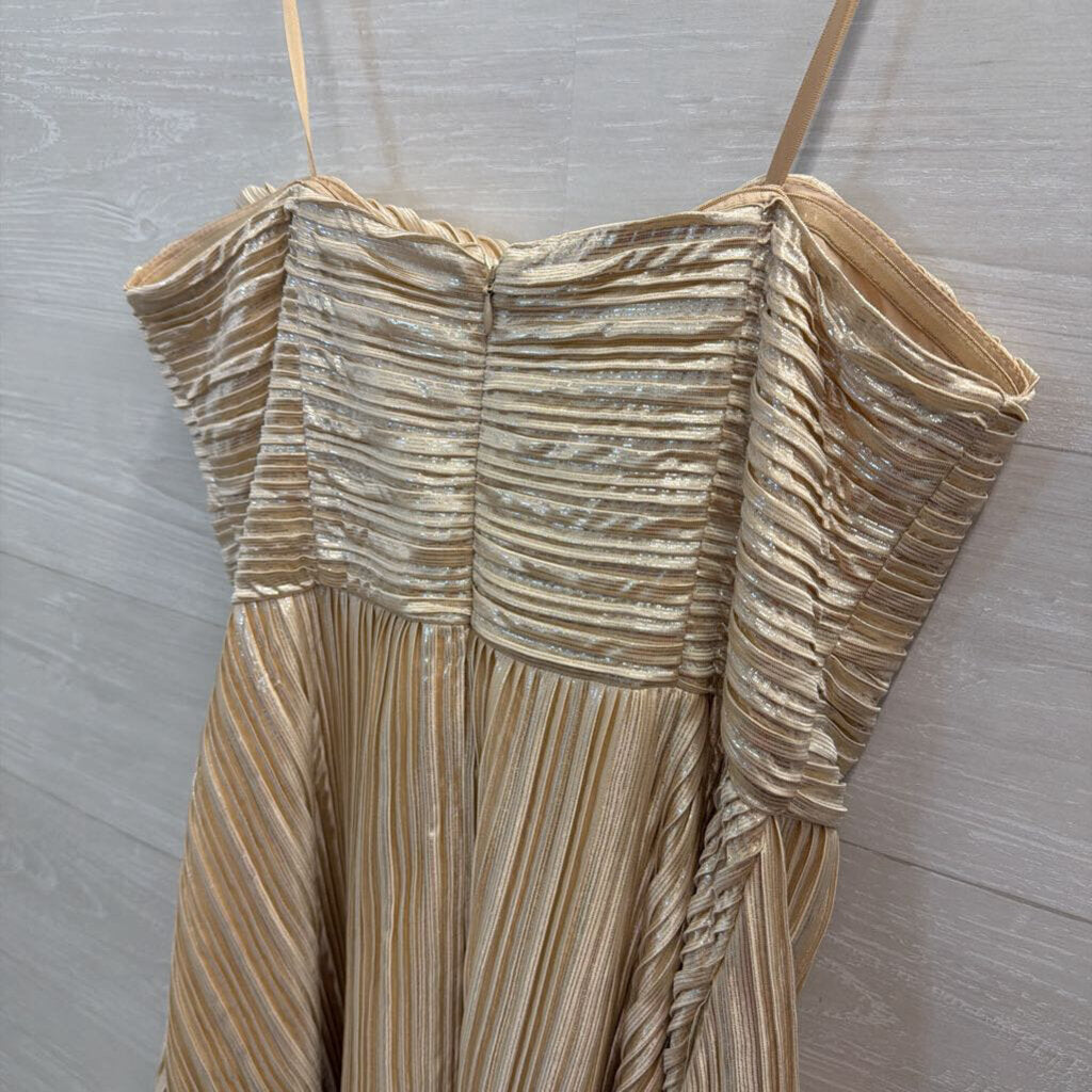 Hutch Gold Strapless Pleated Bow Front Maxi Dress 10