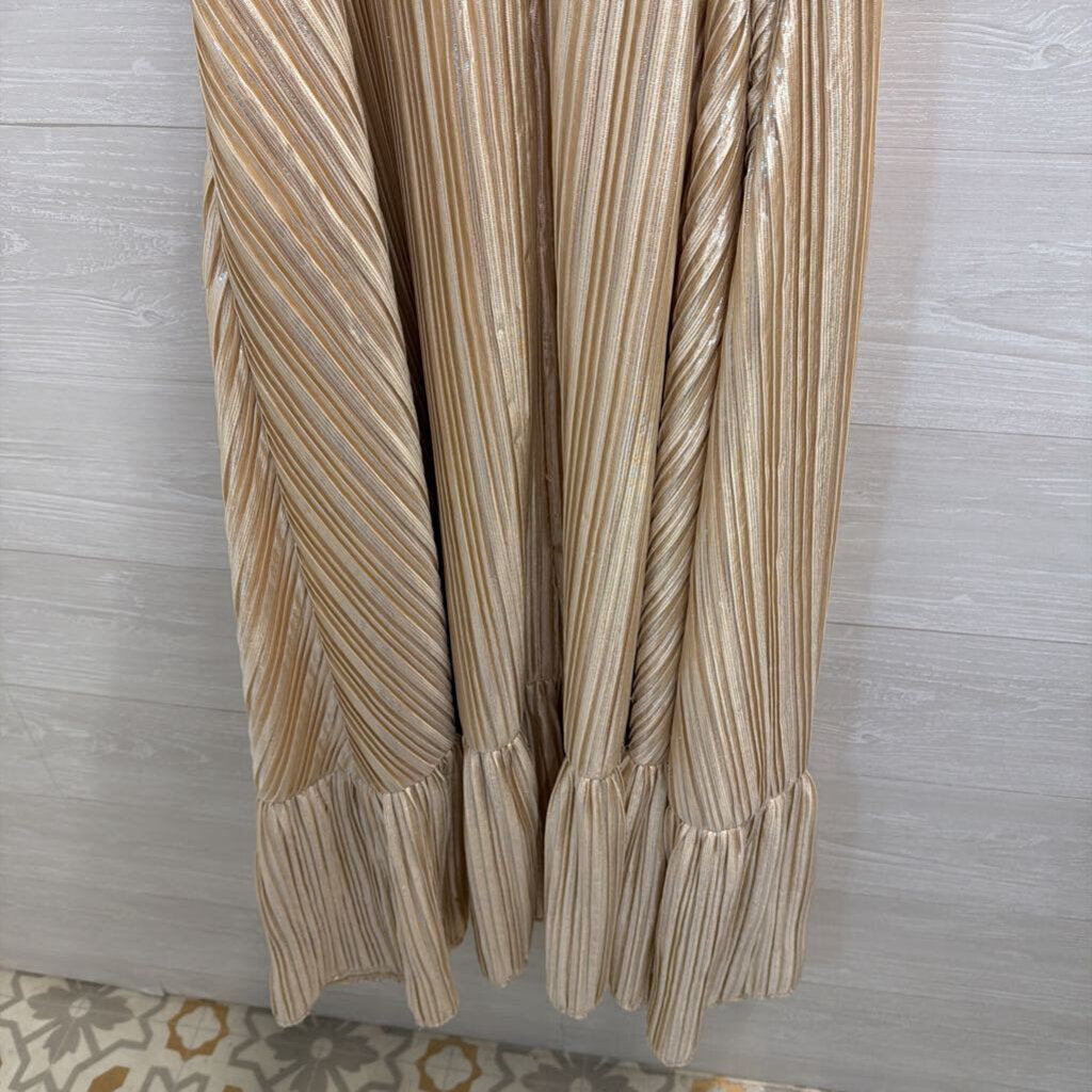 Hutch Gold Strapless Pleated Bow Front Maxi Dress 10