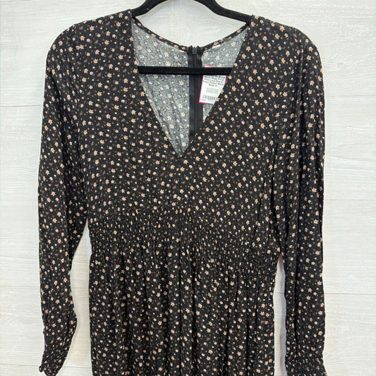 Black/ Beige Floral Print Long Sleeve Dress Medium