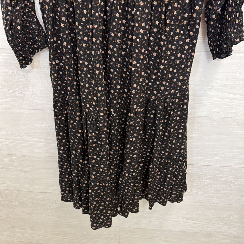 Black/ Beige Floral Print Long Sleeve Dress Medium