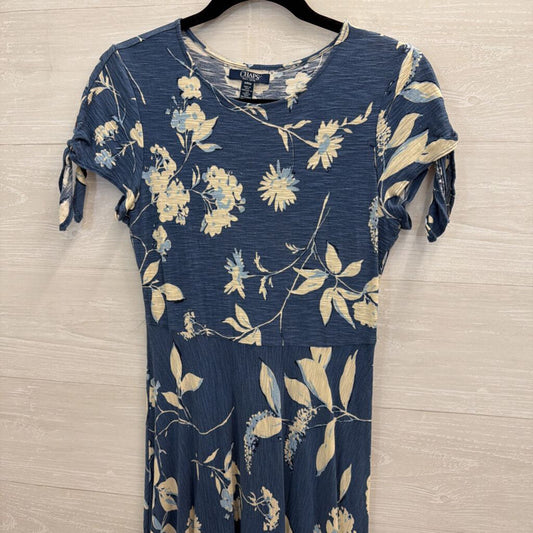 Chaps Blue/ White Print Short Sleeve Maxi Dress Small
