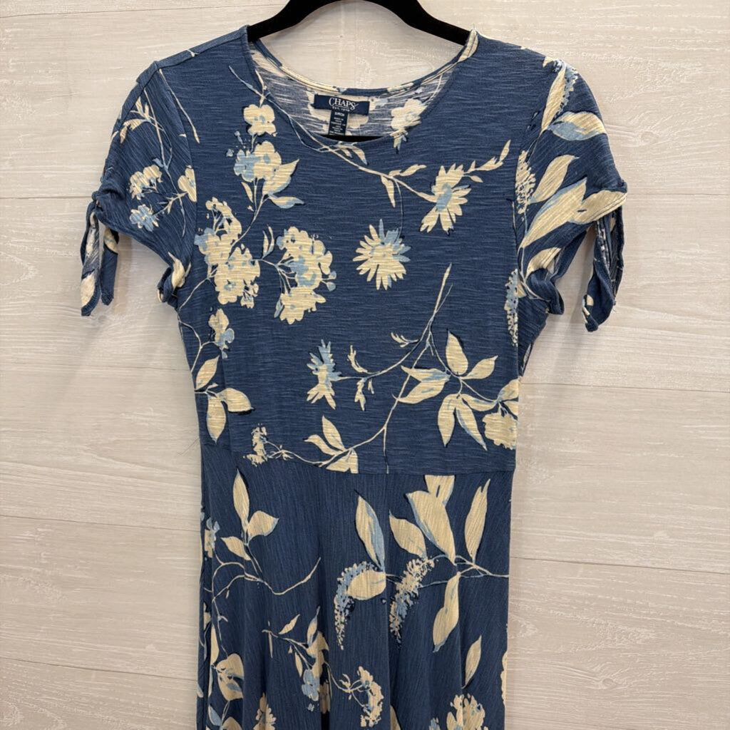 Chaps Blue/ White Print Short Sleeve Maxi Dress Small