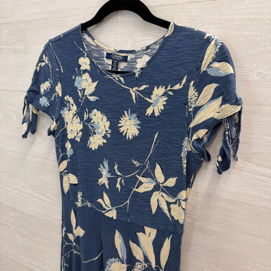 Chaps Blue/ White Print Short Sleeve Maxi Dress Small