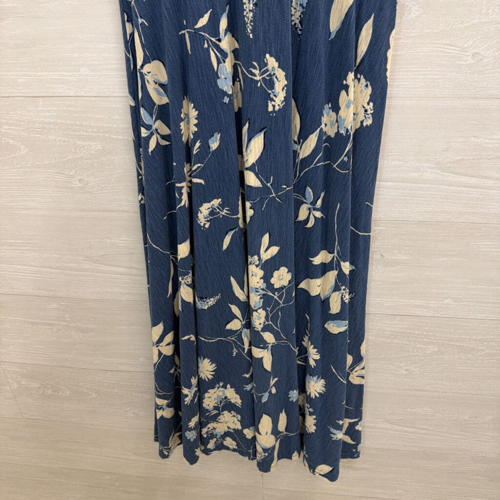 Chaps Blue/ White Print Short Sleeve Maxi Dress Small