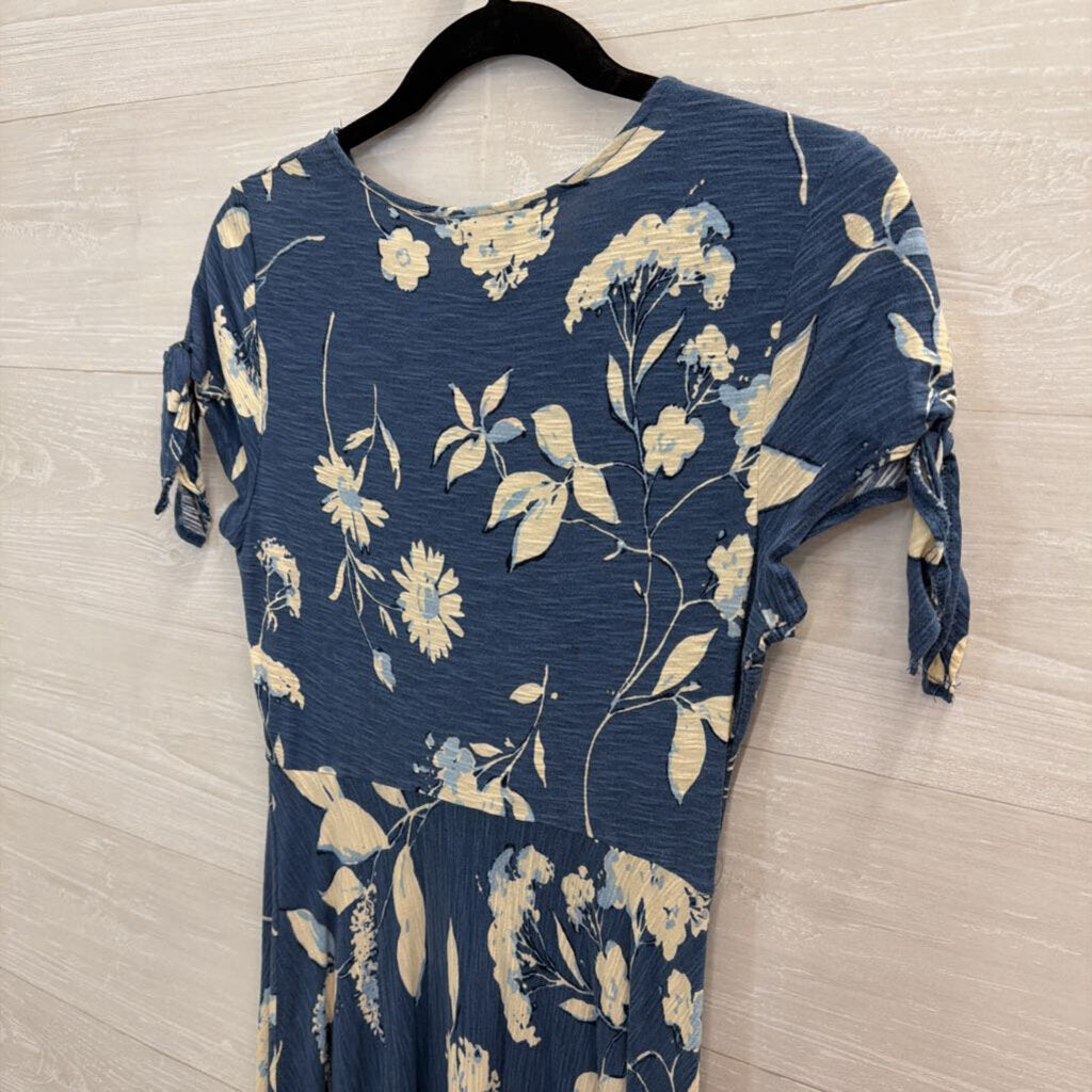 Chaps Blue/ White Print Short Sleeve Maxi Dress Small