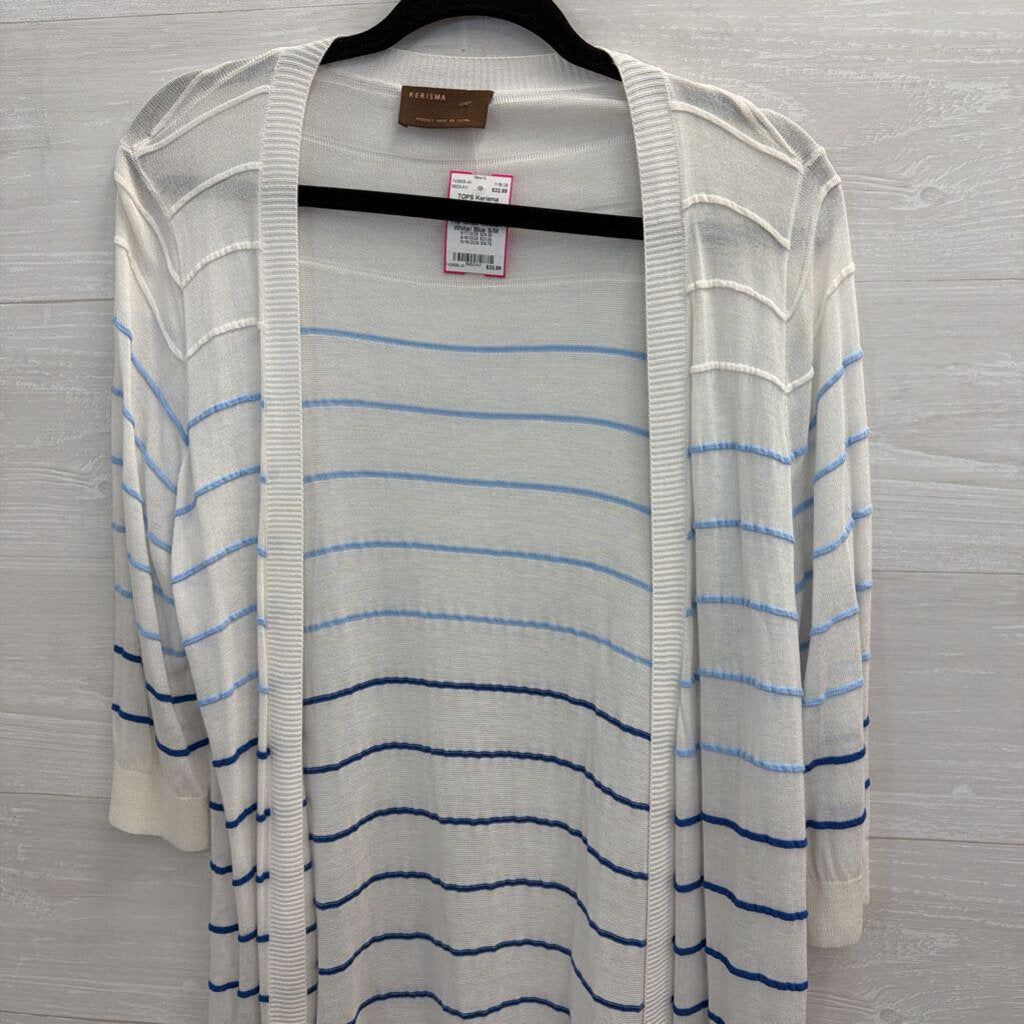 Kerisma White/ Blue Striped Open Front Cardigan Sweater Top Small/ Medium