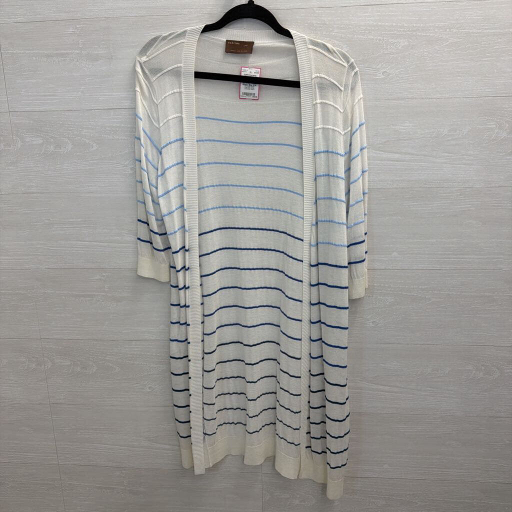 Kerisma White/ Blue Striped Open Front Cardigan Sweater Top Small/ Medium