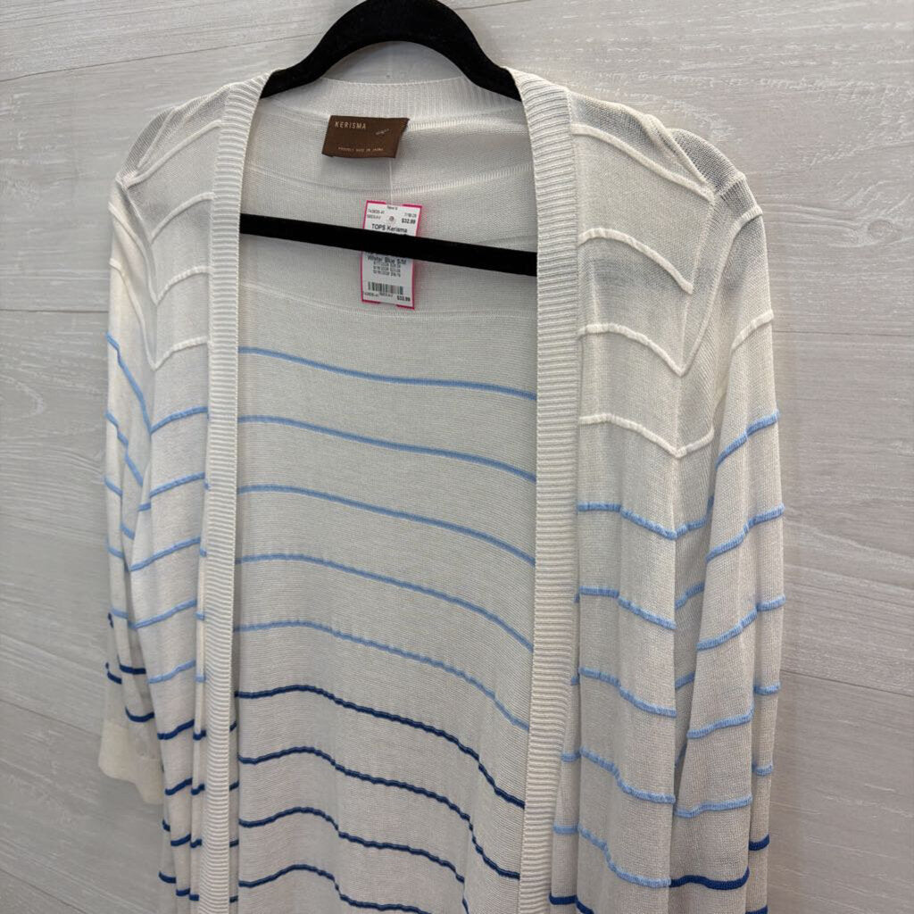 Kerisma White/ Blue Striped Open Front Cardigan Sweater Top Small/ Medium