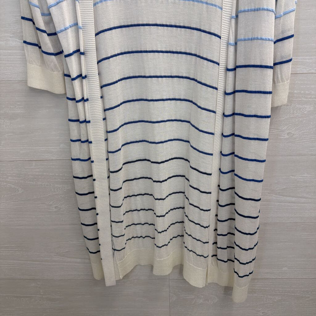 Kerisma White/ Blue Striped Open Front Cardigan Sweater Top Small/ Medium