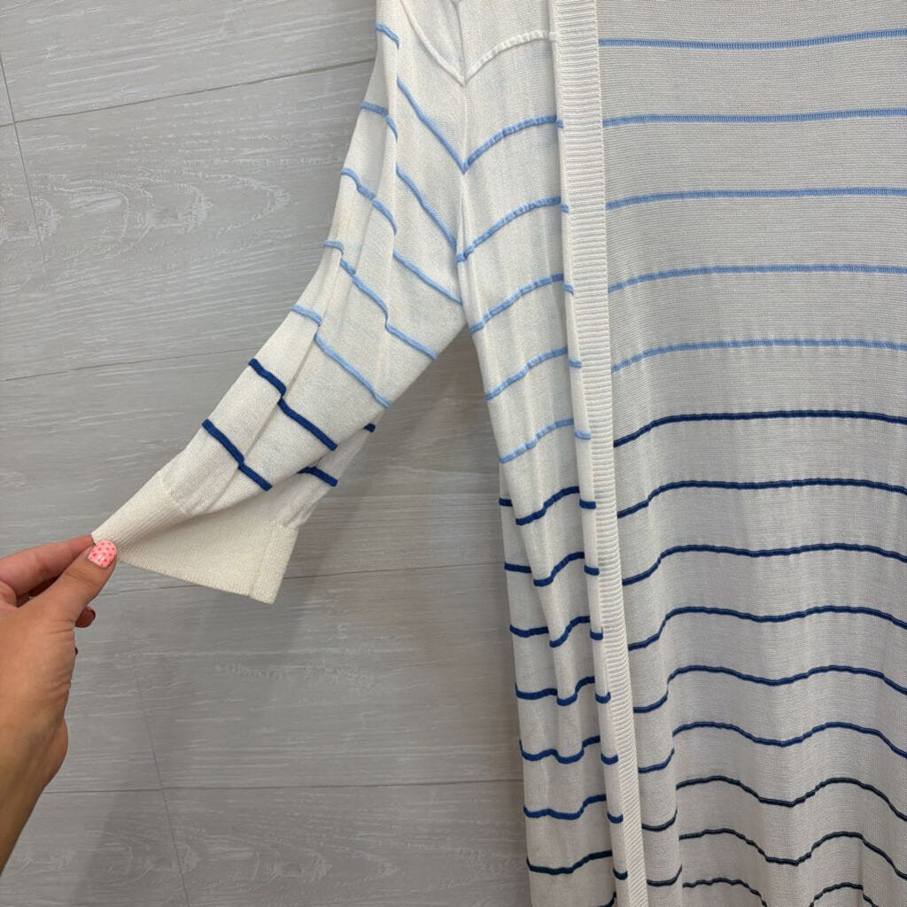 Kerisma White/ Blue Striped Open Front Cardigan Sweater Top Small/ Medium