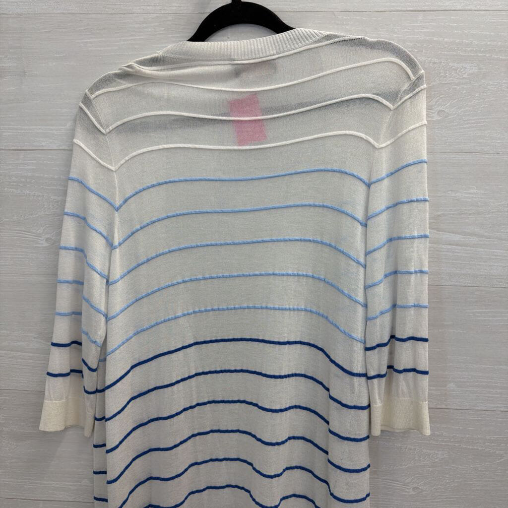 Kerisma White/ Blue Striped Open Front Cardigan Sweater Top Small/ Medium