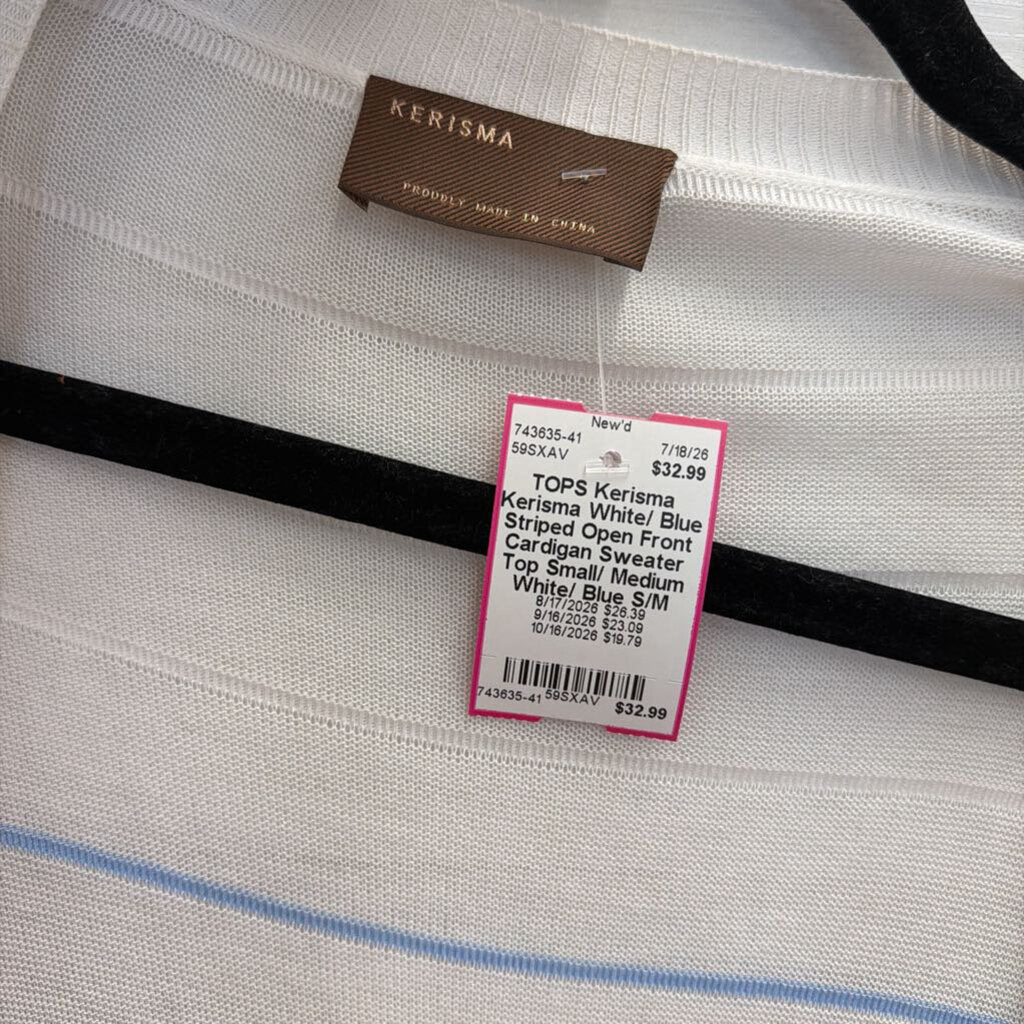 Kerisma White/ Blue Striped Open Front Cardigan Sweater Top Small/ Medium