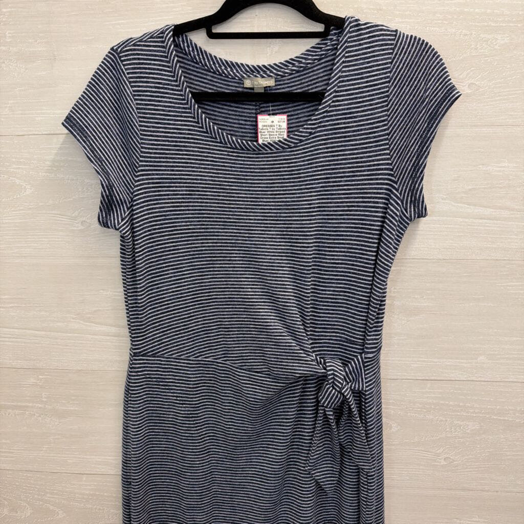 T by Talbots Blue/ White Striped Short Sleeve Maxi Dress Extra Small