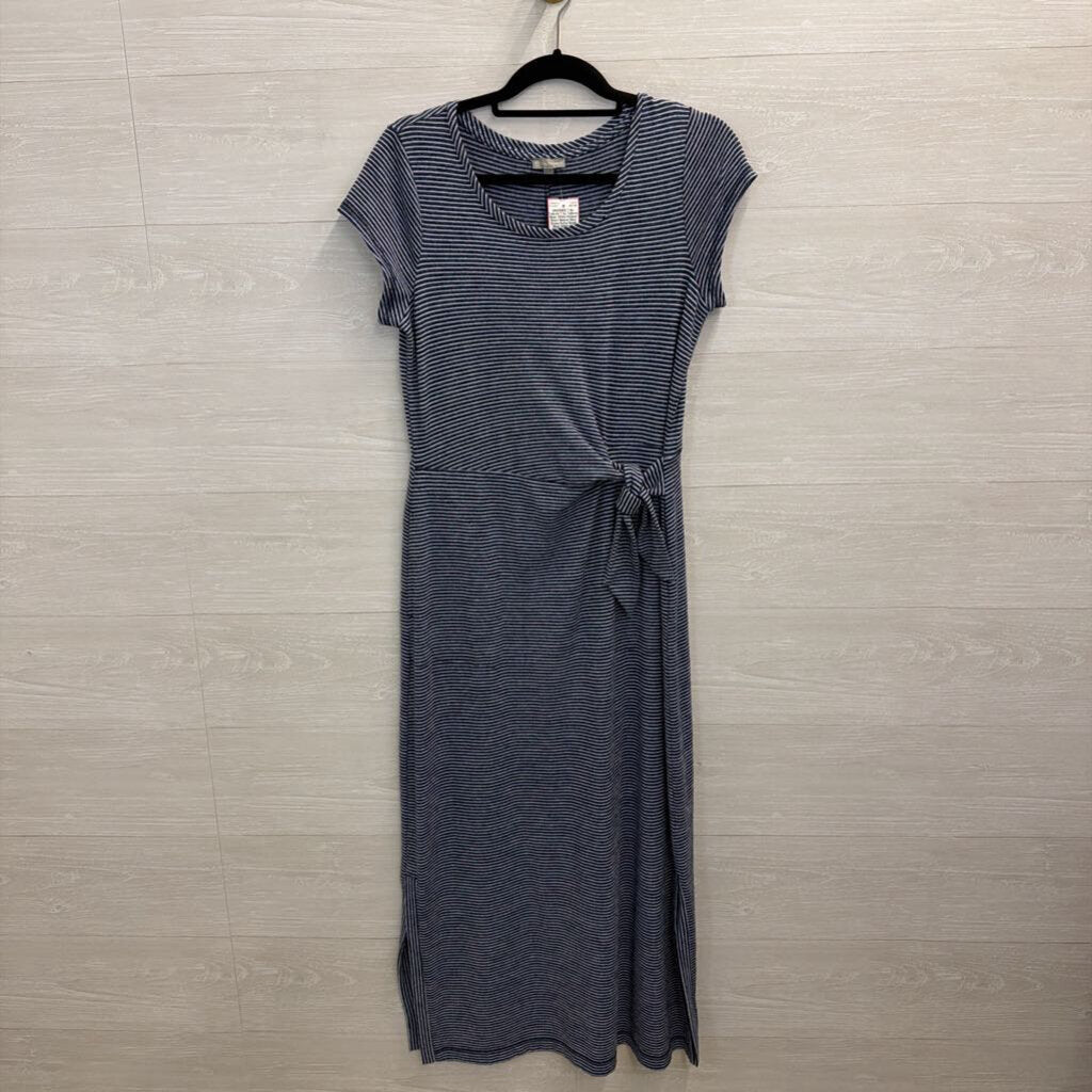 T by Talbots Blue/ White Striped Short Sleeve Maxi Dress Extra Small