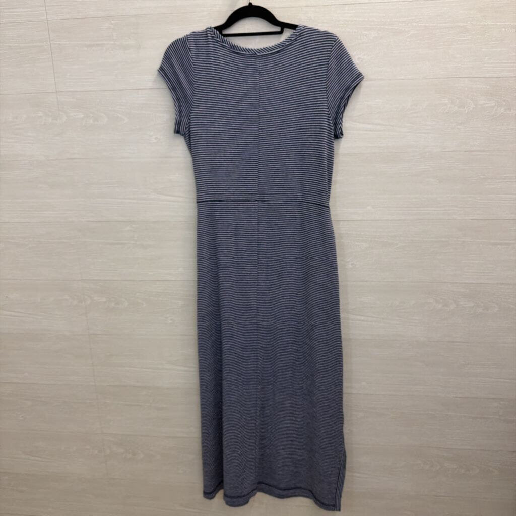 T by Talbots Blue/ White Striped Short Sleeve Maxi Dress Extra Small