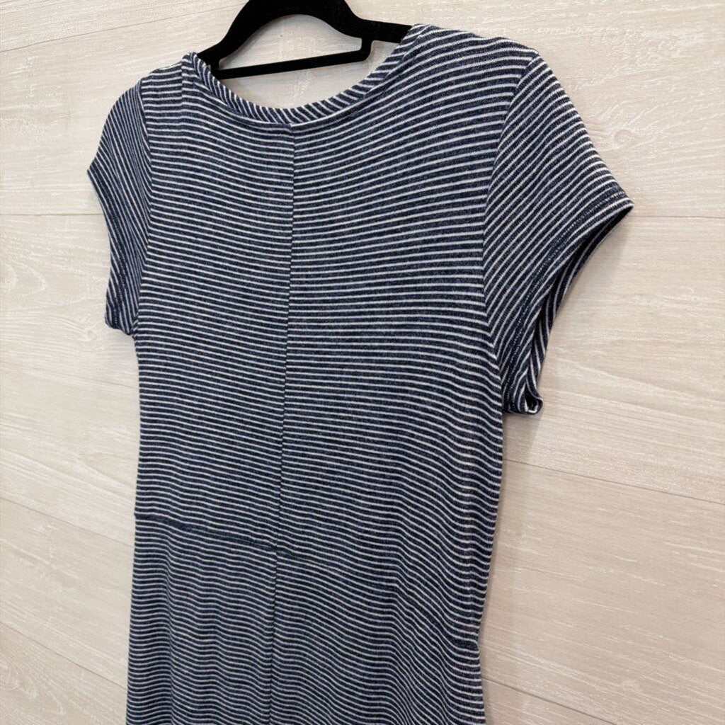 T by Talbots Blue/ White Striped Short Sleeve Maxi Dress Extra Small