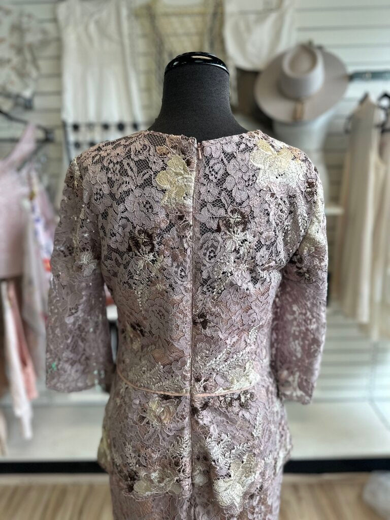JS Collections Mauve/ Gold Lace Long Sleeve Long Formal Dress 8