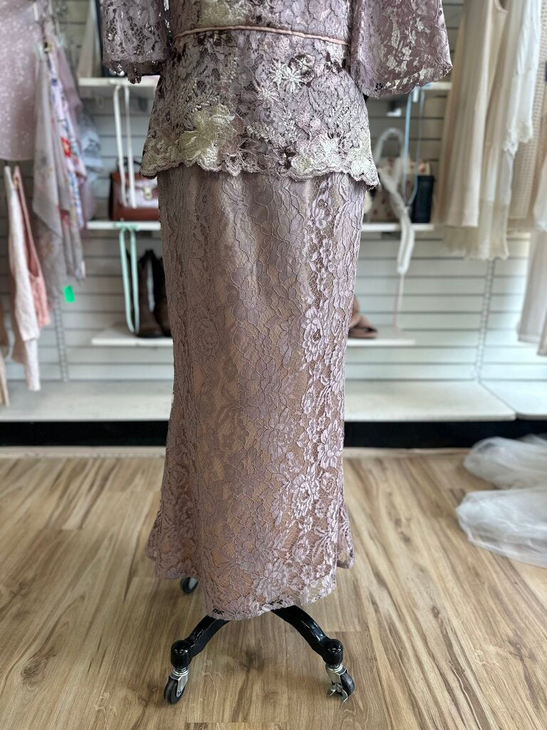 JS Collections Mauve/ Gold Lace Long Sleeve Long Formal Dress 8