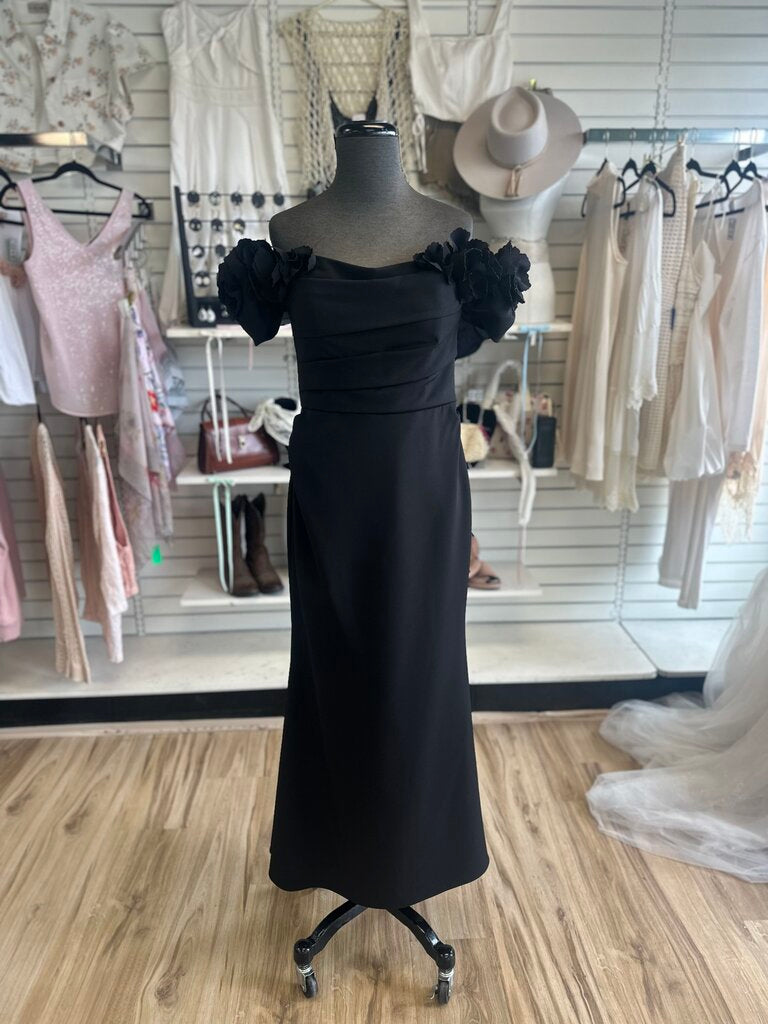 Gia Franco Black Floral Off Shoulder Neckline Long Formal Dress 8