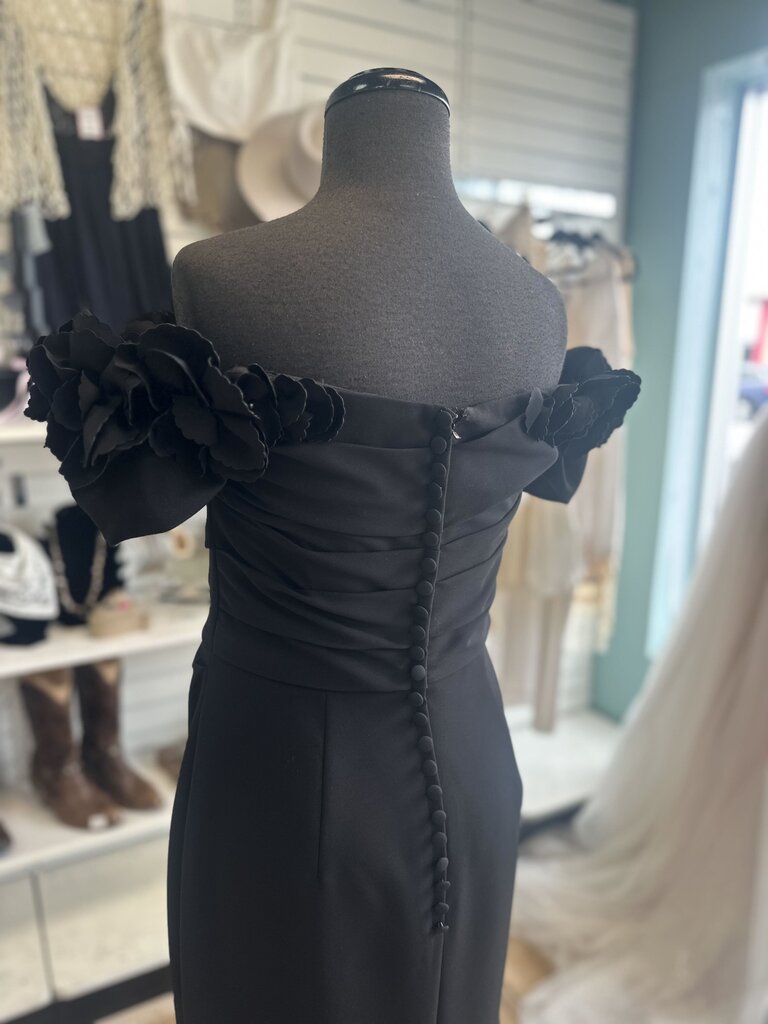 Gia Franco Black Floral Off Shoulder Neckline Long Formal Dress 8