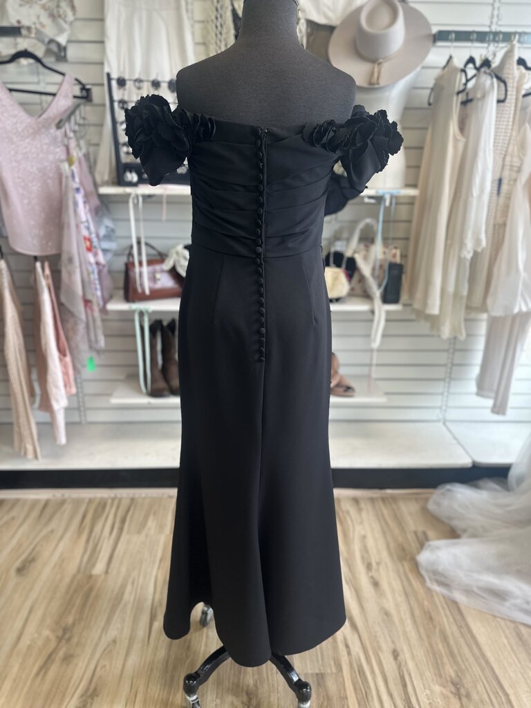 Gia Franco Black Floral Off Shoulder Neckline Long Formal Dress 8