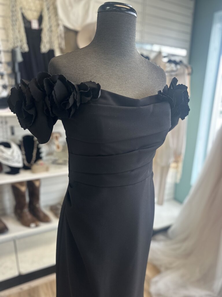 Gia Franco Black Floral Off Shoulder Neckline Long Formal Dress 8