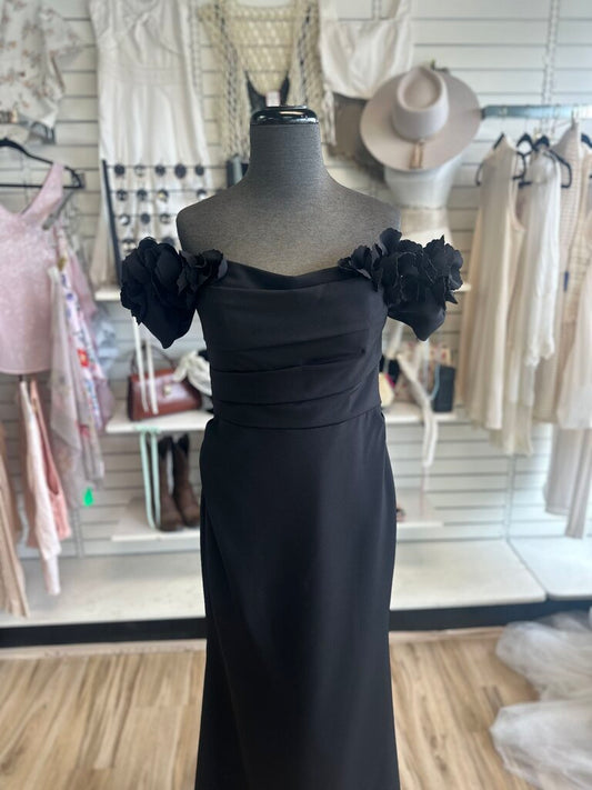 Gia Franco Black Floral Off Shoulder Neckline Long Formal Dress 8